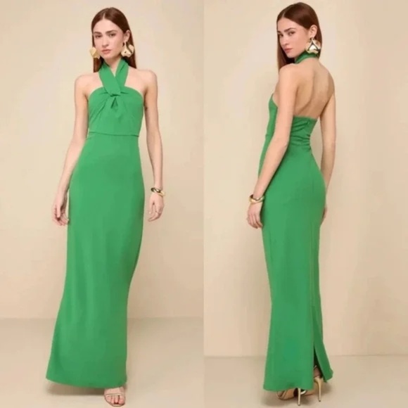 Lulus Mesmerizing Perfection Green Halter Neck Backless Maxi Dress Size S - Picture 1 of 12